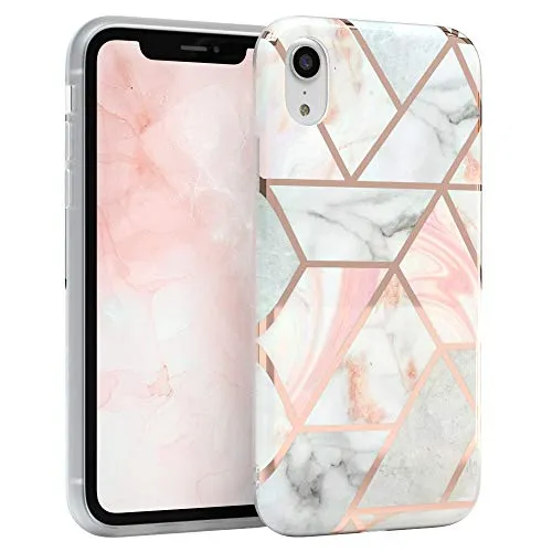 EAZY CASE Handyhülle Silikon mit Kameraschutz kompatibel mit iPhone XR, im Marmor Design, Marmor Motiv Hülle, Ultra dünn, Slimcover, Silikonhülle, Backcover, Rosé-Gold
