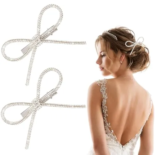 TenaLucy 2 Stück Strass Schleife Haar,Strass Haarspange haarspangen Damen Haarspangen Silber Haarspange strass Glitzer Kristall Bow Hair Clip