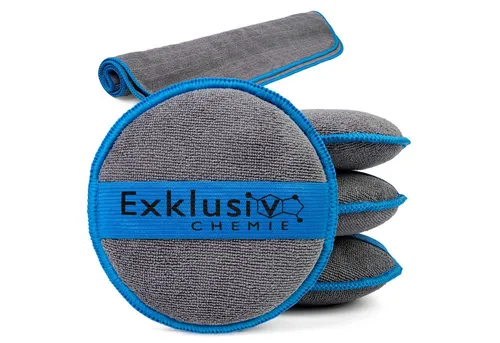 Exklusiv Chemie GmbH Handpolierschwamm 4er Set Mikrofaserpad (11L x 2,5B x 11D cm, 4-tlg., 4x Handpolierschwamm + 1x Mikrofasertuch, Auftragen von Politur, Wachs & Pflegemittel)