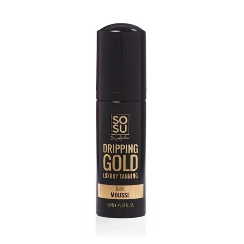 SOSU Tropfende Gold Luxus Bräunungsmousse 150 ml - Körper-Feuchtigkeitspflege mit Hyaluronsäure und Vitaminen A & E, vegan und tierversuchsfrei für eine strahlende Bräune in Medium, Dunkel oder Ultradunkel.