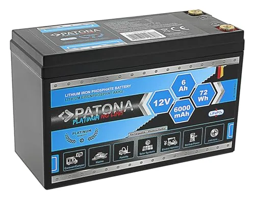 PATONA Platinum LiFePO4 Akku 12V 6Ah (72Wh) Versorgungsbatterie Traktionsbatterie mit Batterie Management System (BMS)