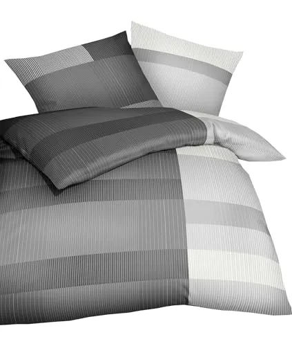 Kaeppel Fein Biber Bettwäsche 2 TLG. 135x200cm Passport Graphit Anthrazit Silber - Bettwäsche-Set aus 100% Baumwolle, kuschelig weich und atmungsaktiv, mit praktischem Reißverschluss. Ideal für traumhafte Nächte und pflegeleicht bei 60°C waschbar.