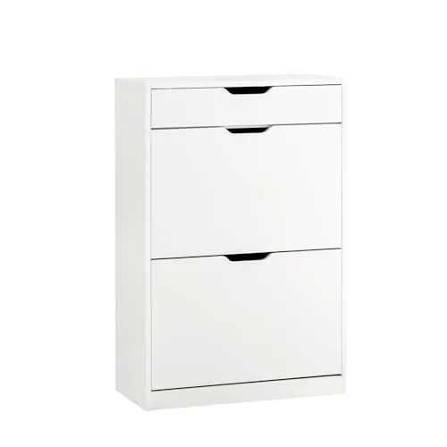 SoBuy Schuhkipper DE-FSR180, schmaler Schuhschrank für 10 Paar - Schuhkipper für schmale Flure, mit 2 Klappen und Platz für bis zu 10 Paar Schuhe. Ideal für kleine Räume und sorgt für Ordnung im Eingangsbereich.