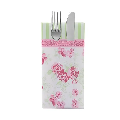 Sovie HOME Besteckservietten COUNTRY LINE, Linclass® Airlaid, 40x40 cm, 1/8 Falz, 12 Stück, verspieltes romantisches Rosendesign in Landhaus-Stil