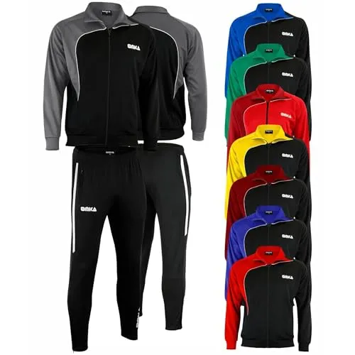 OMKA Jogginganzug Trainingsanzug mit Microfleece-Innenseite – Sport- & Freizeitanzug - Reißverschluß & Stretch am Bein für Schienbeinschoner – 4 Reißverschluss-Taschen, Trainingsjacke & Sporthosen Set