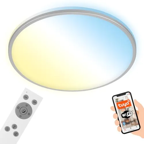 Briloner LED Deckenleuchte CCT WiFi Bluetooth 42 W - Smart und individuell anpassbar - Moderne Deckenlampe für Wohnzimmer oder Schlafzimmer, steuerbar per App oder Sprachassistent. Wählen Sie Ihre Farbtemperatur (3000K-6500K) für individuelles Licht. Mit Memoryfunktion für Ihre Einstellungen.