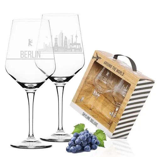 3forCologne | 2er Set Weinglas Berlin - Edle Geschenkidee - Rotweingläser Set mit detaillierter Berliner Skyline im Siebdruckverfahren, ideal als Geschenk in robuster Verpackung. Hochwertiges Kristallglas, spülmaschinengeeignet und einzigartig!