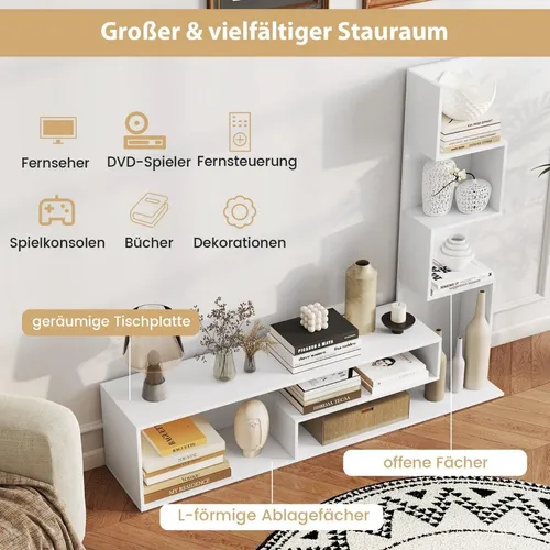 TV-Ständer mit Bücherregal für Fernseher bis 50 Zoll, Weiß