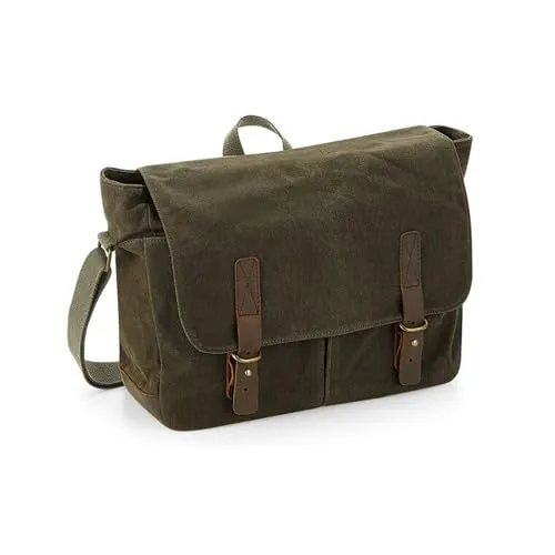 Quadra QD653 Heritage Waxed Canvas Messenger in grün von Quadra