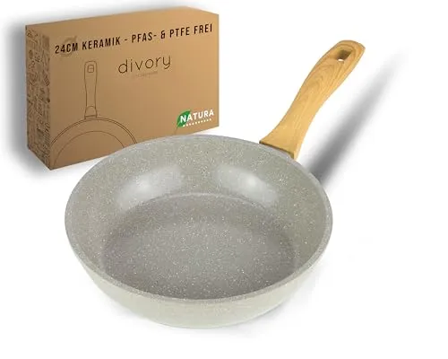 DIVORY Keramikpfanne 24cm – Induktionspfanne mit PFAS-freier Keramikbeschichtung - Pfannen für gesundes Kochen ohne Anhaften – perfekte Wärmeverteilung für knusprige Ergebnisse mit wenig Öl, geeignet für alle Herdarten und backofengeeignet bis 150°C.