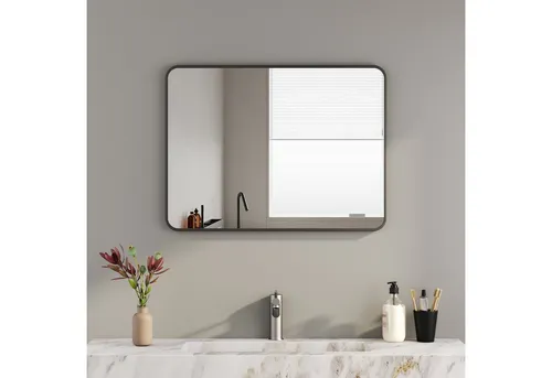 Boromal Wandspiegel Spiegel Schwarz Rechteckig Wand mit Rahmen eckig / abgerundet Flur, für Badzimmer/Ankleidezimmer/Wohnzimmer,unbrechbarer Spiegel
