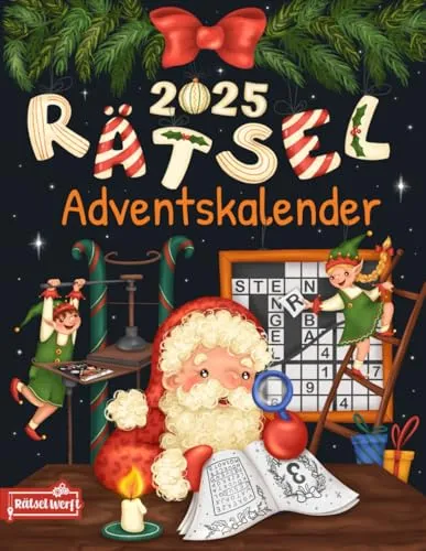 Rätsel Adventskalender 2025: 24 Tage festlicher Rätselspaß für Erwachsene mit 72 Rätseln in großer Schrift - Inkl. Sudoku, Kreuzwort- & Wortsuchrätseln