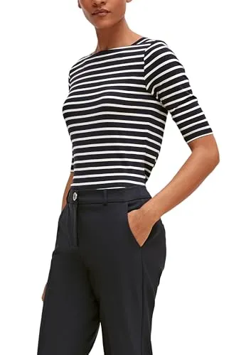 comma Damen T-Shirt 60.2.61.12.130.2128746, 59G4 blau, Größe 42 - T-Shirt für Damen mit antaillierter Slim Fit Passform, halblangen Ärmeln und modischem Karreeausschnitt, aus elastischem Crêpe für hohen Tragekomfort.