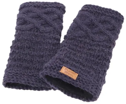 GURU SHOP Handgestrickte Pulswärmer Dunkelblau für Herren/Damen - Handgestrickte Pulswärmer aus Nepal, gefertigt aus reiner Schurwolle mit weichem Fleece-Futter. Ideal zum Wärmen der Hände und Gelenke, während die Finger frei bleiben. Perfekt für kalte Tage!