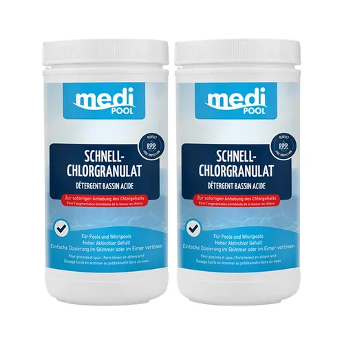 mediPOOL SchnellChlor Granulat 2x 1 kg, Chlorgranulat Aktivchlor Poolreinigung
