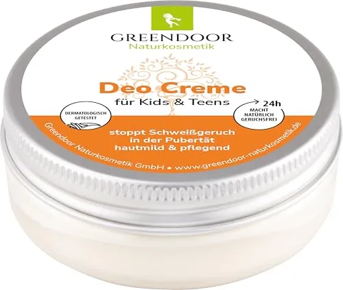 Greendoor Naturkosmetik Deo Creme für Kids & Teens 50 ml, vegan, stoppt Schweißgeruch in der Pubertät, hautmild und pflegend, ohne Aluminiumsalze und ohne Alkohol