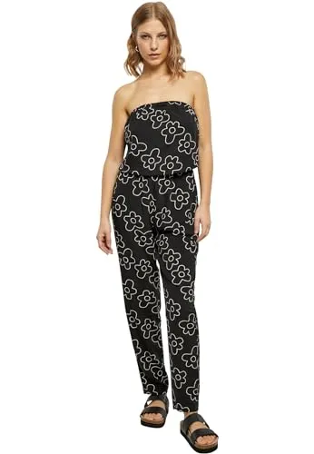 Urban Classics Damen Jumpsuit 5XL - Viscose Bandeau Jumpsuit in Blackflower - Jumpsuits für Damen, stylischer und bequemer Schnitt, perfekt für warme Tage und besondere Anlässe.