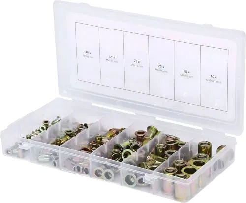 KS Tools Werkzeugset 970.0610 - Sortiment Gewindenieten, Stahl, M3x9mm-M10x21mm, 150-teilig für vielseitige Anwendungen