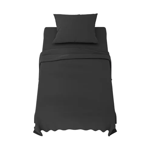 Dreamzie Bettwäsche Set (3- Teilig) aus Mikrofaser, 1 Glattes Spannbettlaken 90x190cm, 1 Bettlaken 70x260cm und 1 Kissenbezug 50x80cm - Dunkelgrau