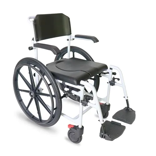 KMINA Selbstfahrender Toilettenstuhl mit Rollen, Duschstuhl 120 kg, Schwarz
