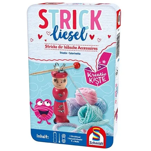 Schmidt Spiele 51604 Strickliesel - Kreativspaß in der Metalldose für Feinmotorik und Konzentration, ideal für Kinder ab 5 Jahren und Erwachsene, Rosa