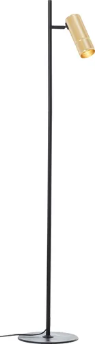 Brilliant Stehlampe Marty, LED wechselbar, Warmweiß - Stylische Stehleuchte (130 cm) mit wechselbarem LED-Leuchtmittel, ideal für gemütliche Beleuchtung im Wohnbereich. Schwenkbar und in elegantem Gold und Schwarz.