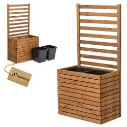 Pflanzkübel mit Rankgitter und Blumenkasten aus Holz – Hochbeet mit 2x18L Einsätzen