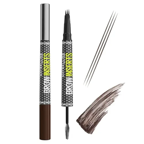 Maybelline New York Brow Inserts 2-in-1 Augenbrauenstift & Gel, Wasserfest, Deep Brown 5 - Für perfekt definierte Augenbrauen: Der Maybelline Brow Inserts 2-in-1 Stift bietet präzise Striche und voluminöses Gel. Wasserfest und wischfest für langanhaltende Fülle und Form bis zu 36 Stunden.