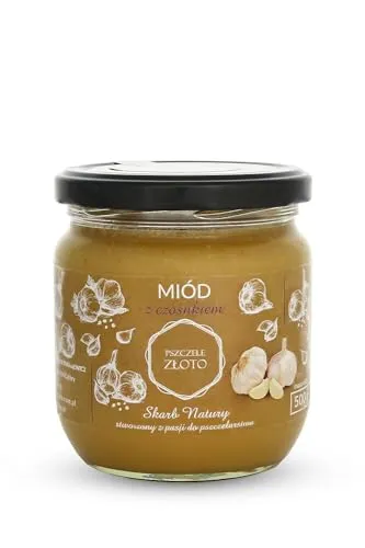 Bienenhonig mit Knoblauch 500 g - Europäischer Naturhonig im großen Glas - Brotaufstrich aus 100% natürlichem Honig, ideal zum Süßen und als gesunder Zuckerersatz. Hergestellt in der EU, bietet er ein intensives Aroma und unterstützt eine nachhaltige Produktion.