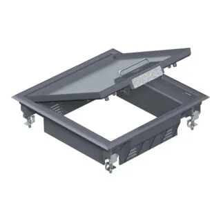 OBO Bettermann Geräteeinsatz GES4 U 9011 für Kanalmontage - Kabelkanal-Geräteeinsatz für 4 Standard- oder 6 Modul-45-Installationsgeräte, ideal für Innenräume mit praktischem Klappdeckel und Schnurauslass.