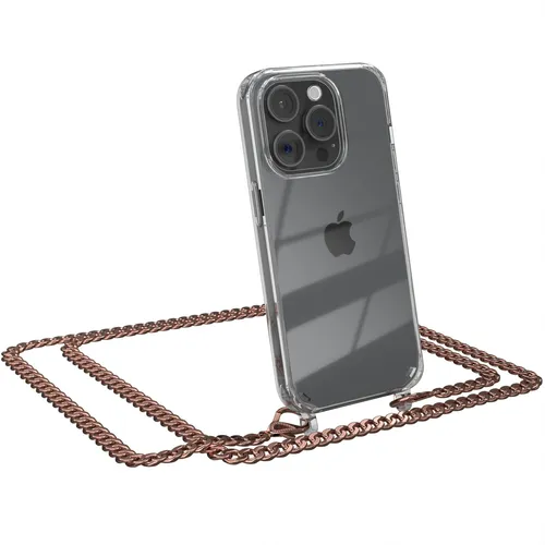 Für Apple iPhone 15 Pro Handyhülle zum Umhängen Kordel Tasche Kette Rose-Gold