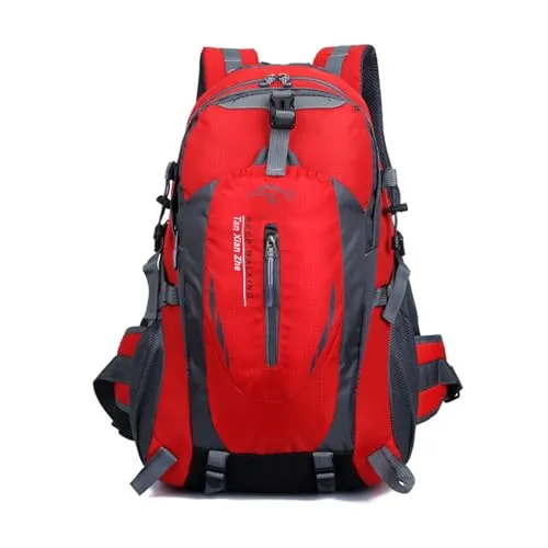 PORRASSO 40L Wanderrucksack Wasserdichter Rucksack Reiserucksack Trekkingrucksack Hiking Backpack für Damen Herren Radfahren Klettern Reisen Sport Rot