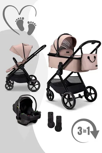 Moon Kombi-Kinderwagen Aura Set mit Cosmo 2.0 3in1 - Kombikinderwagen für Kinder von Geburt bis 4 Jahren, inklusive Babywanne, Sportsitz und Babyschale. Leicht, kompakt und mit vielen Sicherheitsfeatures für höchsten Fahrkomfort.