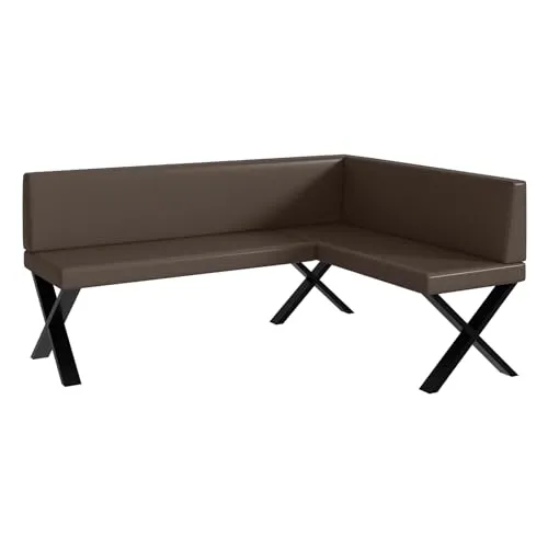 MEBLINI Eckbank für Esszimmer - Küchenbank - Essecke - Sitzecke Küche - ERIC - X-Beine 128x168x87cm Rechts - Braun Kunstleder