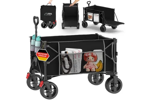LAWA Living Bollerwagen klappbar 130l - Faltbarer Bollerwagen mit 130l Volumen, Feststellbremse und leichtem Gewicht von nur 9,8kg – ideal für Ausflüge, Camping und den Alltag. Mit cleverer Heckklappe und Teleskopgriff für maximalen Komfort!