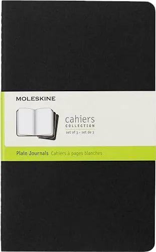 Moleskine Cahier Journal (3er Set Notizbücher mit blanko Seiten, Kartoneinband und Baumwollstickerei, Large 13 x 21 cm, 80 Seiten), schwarz