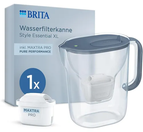 BRITA Wasserfilter Kanne Style Essential XL steinblau (3,6L) mit MAXTRA PRO