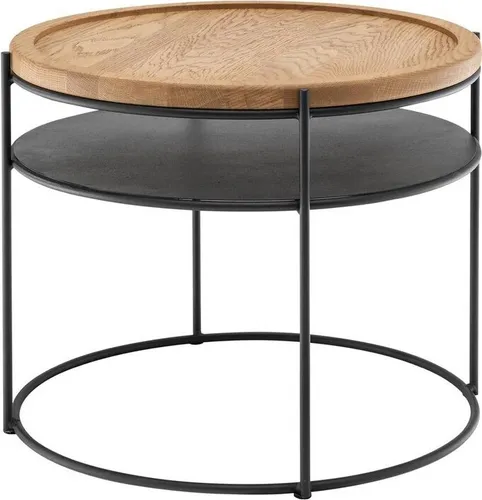 Couchtisch LUNA aus Wildeiche – 50 x 50 cm - Stilvoller runder Couchtisch aus geölter Wildeiche mit stabiler Metallablage. Perfekt für ein einladendes Wohnzimmer-Design und zusätzlichen Stauraum.