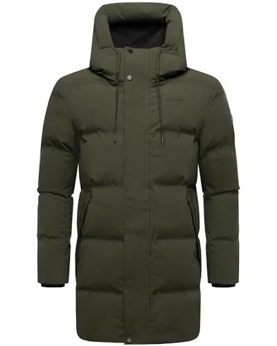 STONE HARBOUR Herren lange Steppjacke Wintermantel mit magnetischem Verschluss Darianoo XX Dark Olive Gr. M