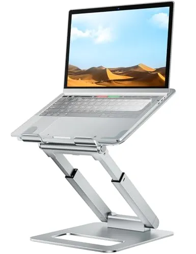 tounee Laptopständer für den Schreibtisch, höhenverstellbar, Teleskop-Computerständer mit ausziehbarem Design, ergonomischer Laptop-Riser, passend für alle Laptops von 10 bis 17 Zoll, Silber