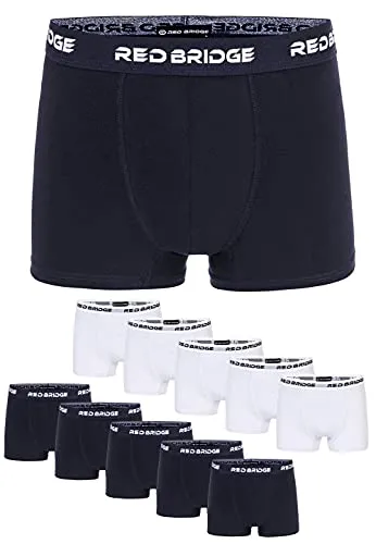 Redbridge Boxershorts Herren 10er-Pack - Herren-Boxershorts im 10er Vorteilspack mit 5 blauen und 5 weißen Modellen. Genießen Sie höchsten Tragekomfort dank elastischem Gummibund und atmungsaktivem Stoff.
