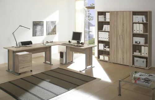 Büro Möbel Komplett Set Office in Eiche Sonoma und Weiß – Stilvolles Home Office Set