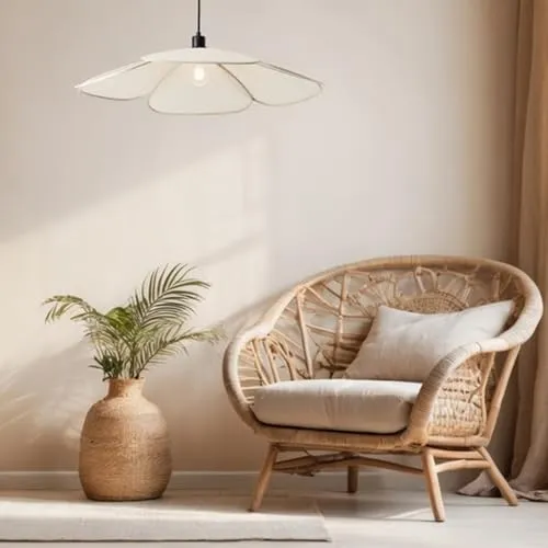 Lightbox Pendelleuchte mit blütenförmigem Schirm, 77 cm - Hängeleuchte in beige, dimmbar und höhenverstellbar für eine individuelle Lichtgestaltung in Ihrem Wohnraum.