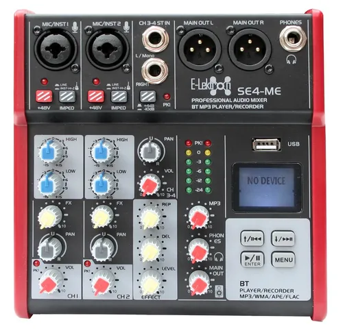 E-Lektron Live Mischpult Mixer mit USB/Bluetooth - DJ Mischer mit 2 Mikrofon-Kanälen, Bluetooth-Empfänger und MP3-Player. Perfekt für Streaming und Live-Events, bietet Phantomspeisung und Hall-Effekt für professionellen Sound.