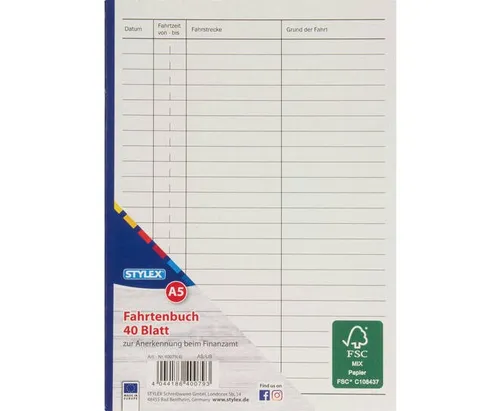 STYLEX Fahrtenbuch 40 Blatt DIN A5 von STYLEX