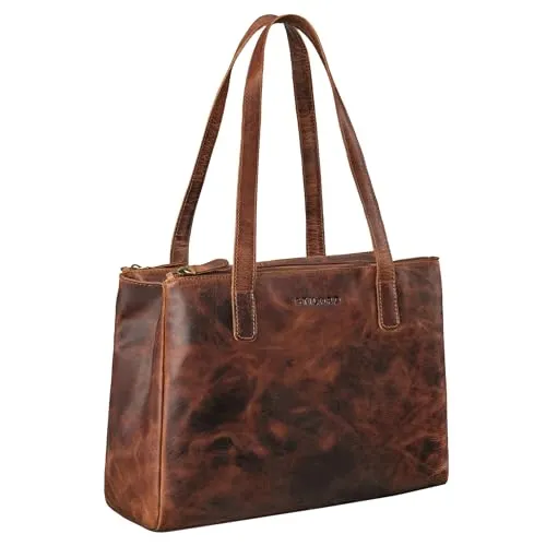 STILORD Blossom Leder Handtasche Damen Mittelgroß Vintage Shopper Tasche Damen Schultertasche Elegant Echtleder für Freizeit Shoppen Reisen Alltag Farbe:Prestige - braun