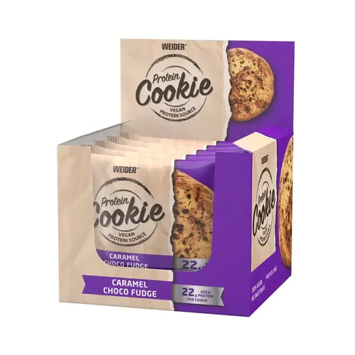 Weider Protein Cookies Caramel Choco Fudge - 12x90g - Leckere Protein Cookies mit Caramel Choco Fudge Geschmack, ideal für unterwegs. Hoher Proteingehalt für die Unterstützung einer aktiven Lebensweise. Perfekt für Sportler und Fitness-Enthusiasten.