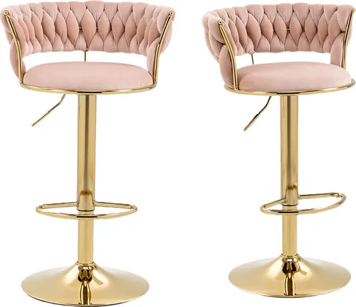 Samt 360° drehbarer Barhocker 2-teiliges Set in pink von Xdovet