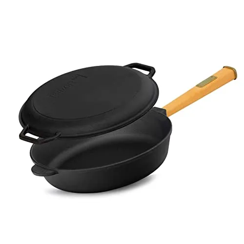 4BIG.fun Gusseisenpfanne 24 cm mit Deckel - Gusseisenpfanne für alle Herdarten, inklusive Induktion. Ideal zum Anbraten und Schmoren, mit natürlicher Patina für optimale Antihafteigenschaften und gleichmäßige Hitzeverteilung.