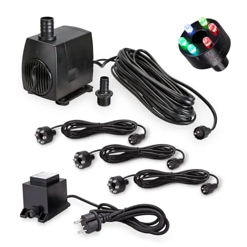 CLGarden Springbrunnen Pumpe SP3 mit RGB LED Beleuchtung - Hochleistungs Springbrunnenpumpe SP3 für Wasserspiele, mit 3x RGB LED Lichtringen für faszinierende Effekte, 1300 l/h Fördermenge und 2,20 m Förderhöhe, ideal für Gartenbrunnen und Quellsteine.